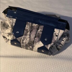 Vintage MICHE Cindra Navy and Black and White Newspaper Print Clutch